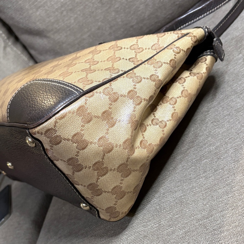 Gucci  GG  Crystal Prince Tote  Bag Coated Canvas Leather Trim Authentic - Picture 9 of 15
